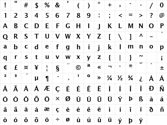 Lucida Sans Demibold Roman Character Map