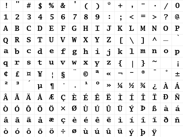 Lucida Typewriter Std Bold Character Map