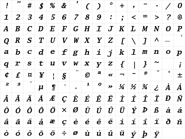 Lucida Typewriter Std Bold Oblique Character Map