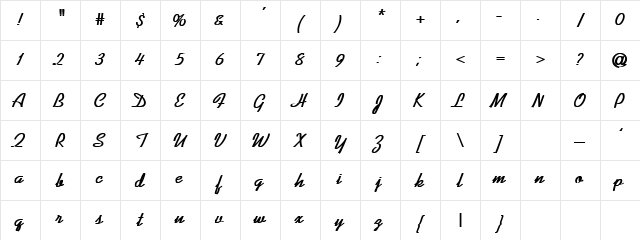 LUCILLE Regular Character Map
