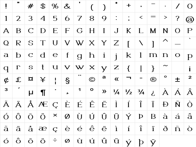 Luminage Expanded Bold Character Map Luminage Expanded Bold Character Map