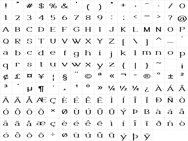 Luminage Extra-expanded Bold Character Map