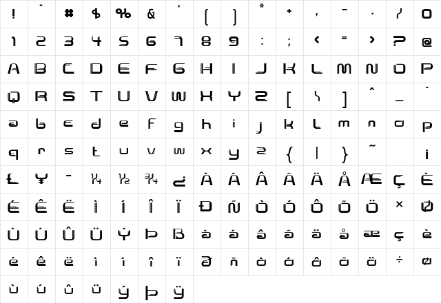 Lunarmax Bold Character Map