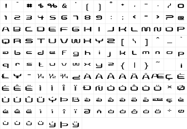 Lunarmax Extra-expanded Bold Character Map