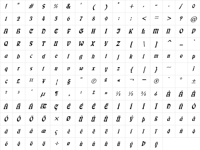 Lushlife Italic Character Map