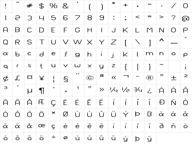 Lutin Extra-expanded Regular Character Map Lutin Extra-expanded Regular Character Map