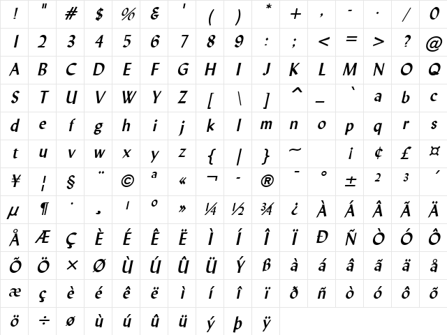Lynda Bold Italic Character Map Lynda Bold Italic Character Map