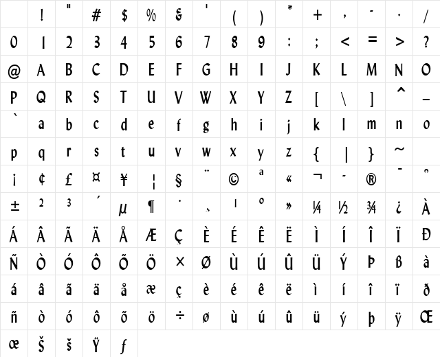 Lynda-Condensed Bold Character Map Lynda-Condensed Bold Character Map