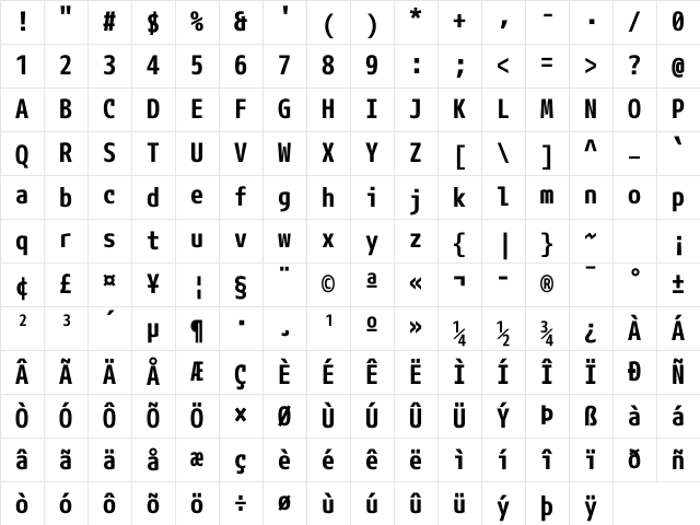 M+ 1mn Bold Character Map M+ 1mn Bold Character Map