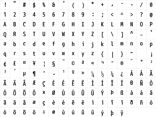 mplus NF Regular Character Map