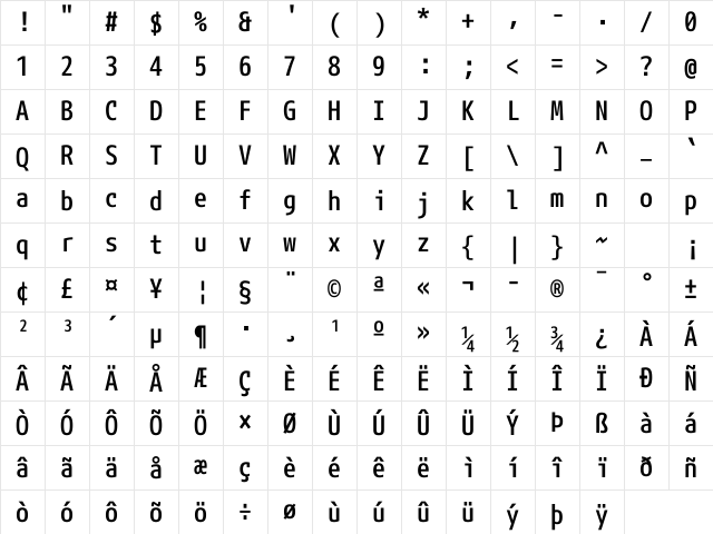 mplus NF Regular Character Map