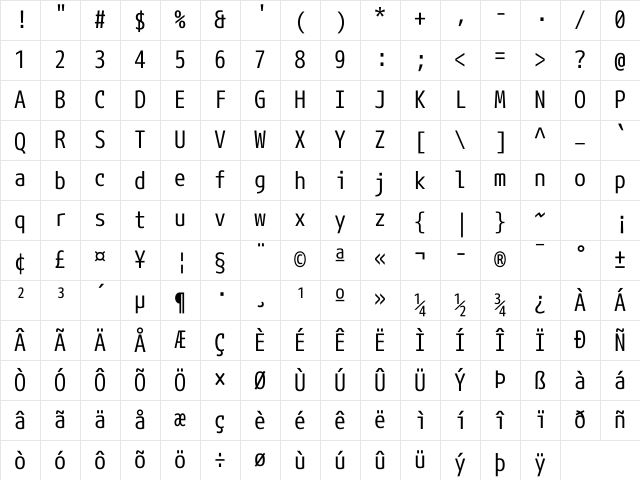 mplus NF Regular Character Map