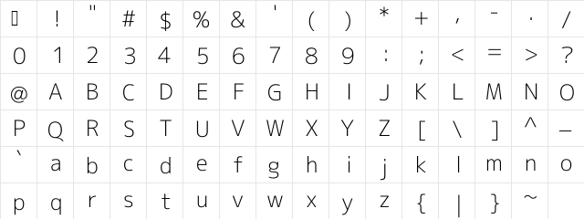 M+ 2c light Regular Character Map