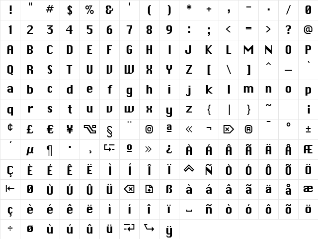 MacEnvy Regular Character Map