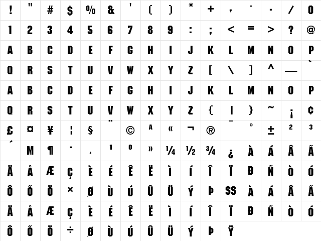ITC Machine Medium Character Map