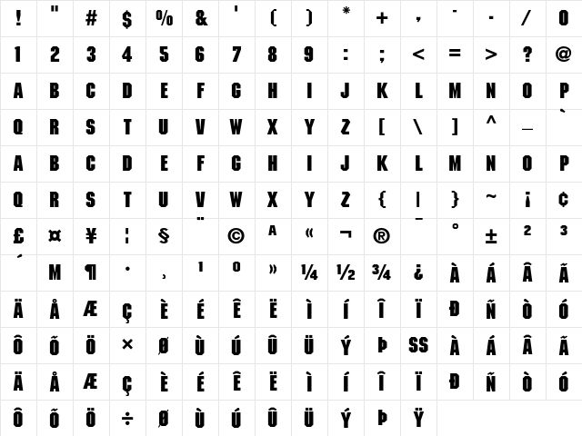 ITC Machine Bold Character Map