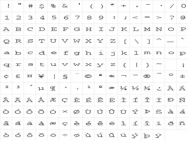 MachineGun23 Regular Character Map