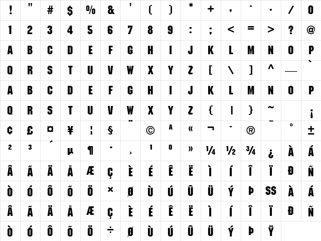 ITC Machine Std Medium Character Map