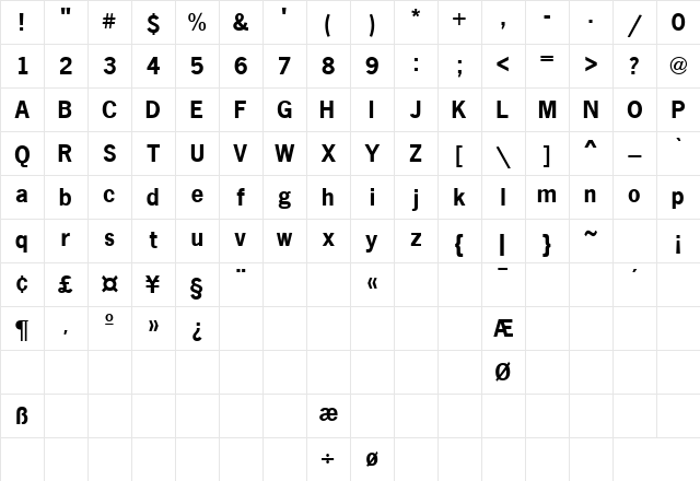 MacroBlackSSK Normal Character Map