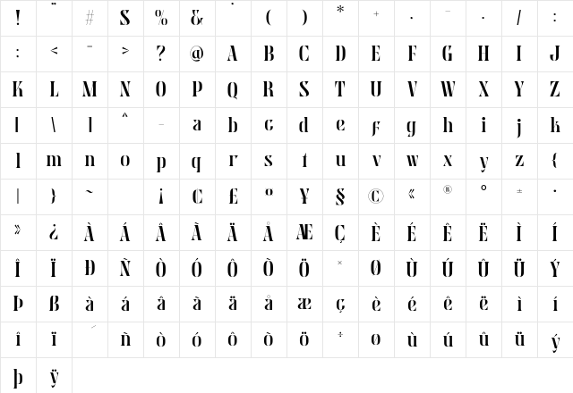 Mobern Fashion - Demo Version Bold Character Map