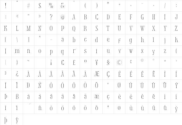 Mobern Fashion - Demo Version Thin Regular Character Map