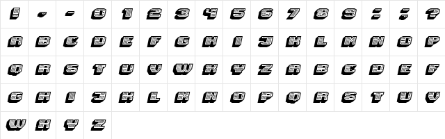 Magia 3D Hollow-Neon Italic Character Map