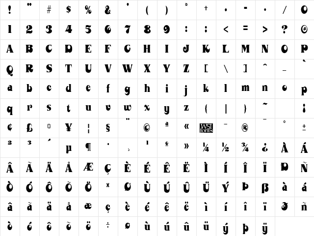 Mahaney Regular Character Map