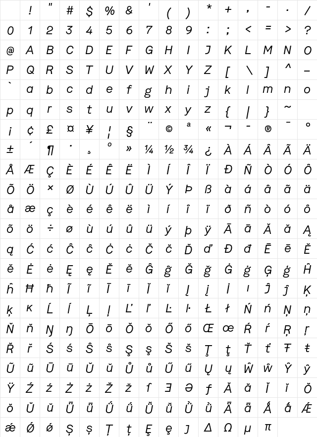 Maison Italic Character Map Maison Italic Character Map