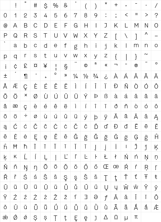 Maison Light Regular Character Map