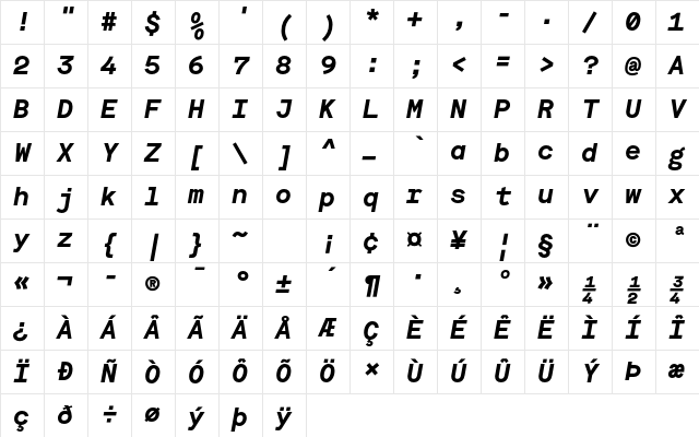Maison Mono Bold Italic Character Map