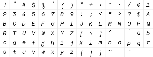 Maison Mono Italic Character Map