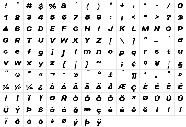 Maison Neue Black Exp Bold Italic Character Map