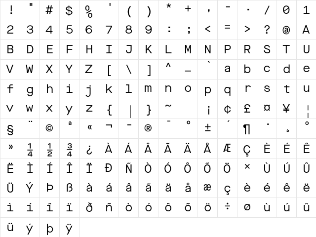 Maison Neue Mono Regular Character Map