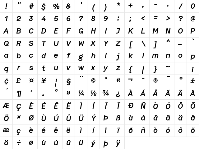Maison SemiBold Italic Character Map