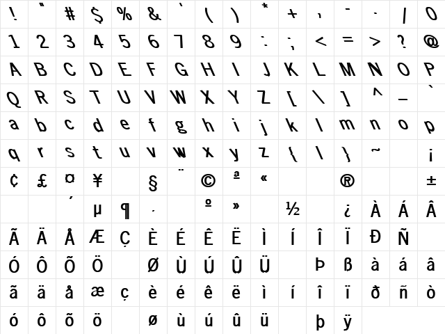 Moby Dick 2 Bold Character Map