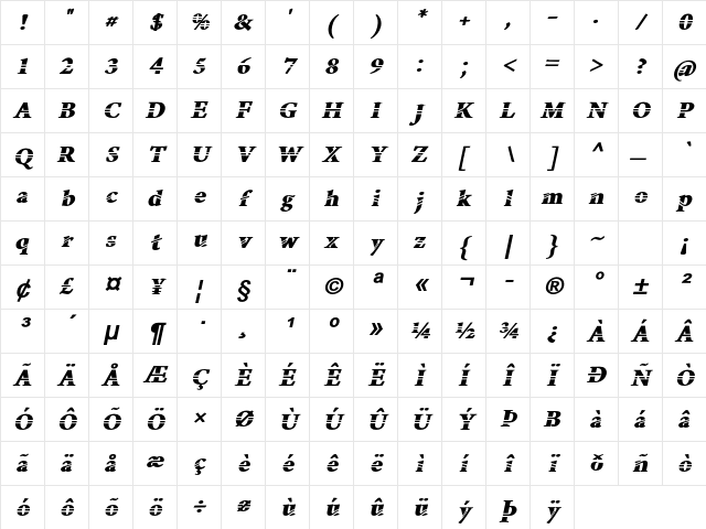 Manasmo Bold Italic Character Map Manasmo Bold Italic Character Map