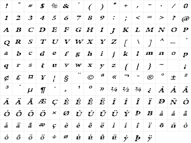 Manasmo Expanded Italic Character Map Manasmo Expanded Italic Character Map