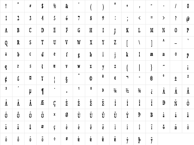 Manasmo Extra-condensed Bold Character Map