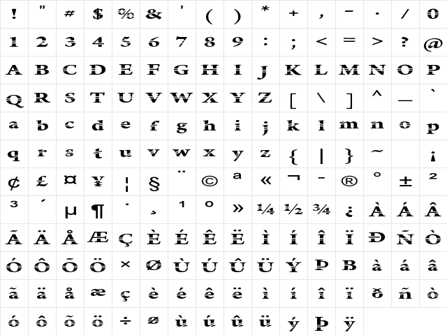 Manasmo Extra-expanded Regular Character Map Manasmo Extra-expanded Regular Character Map
