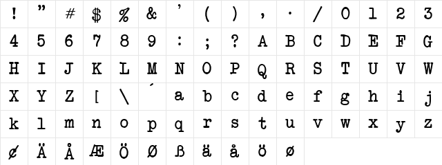 Another Typewriter Regular Character Map