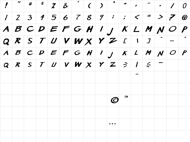 Manga speak 2 stocky Bold Italic Character Map