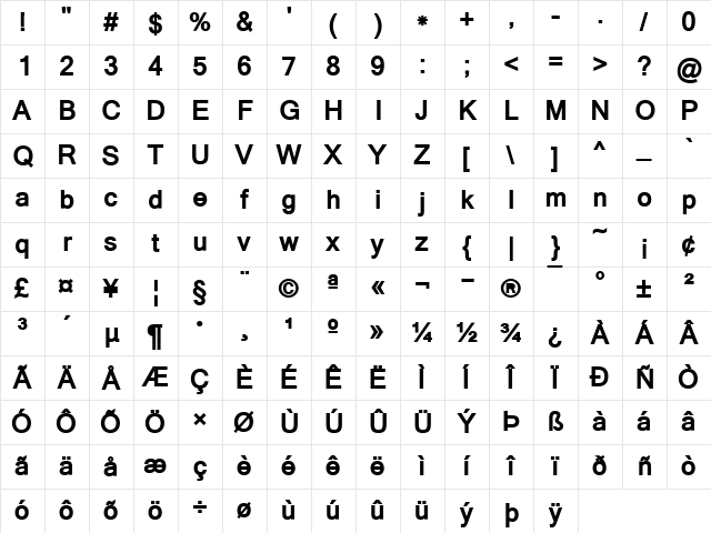 Mangal Bold Character Map