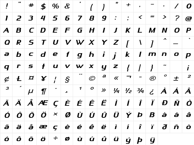 Mangia Expanded Regular Character Map