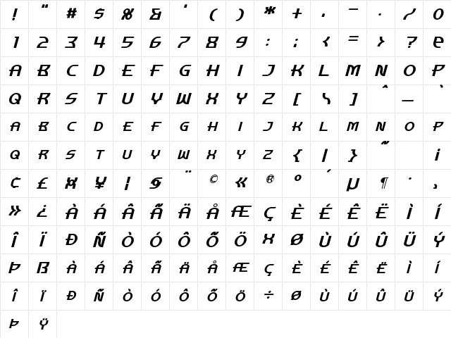 Manhattan Tower Italic Character Map