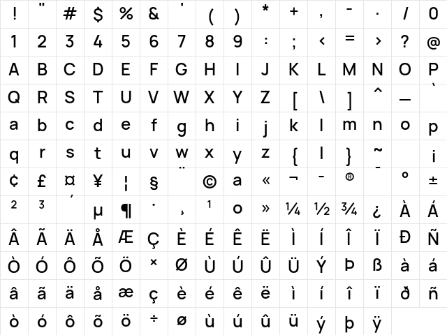 Manrope SemiBold Character Map