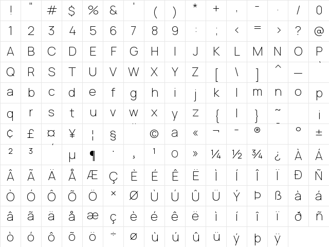 Manrope Regular Character Map