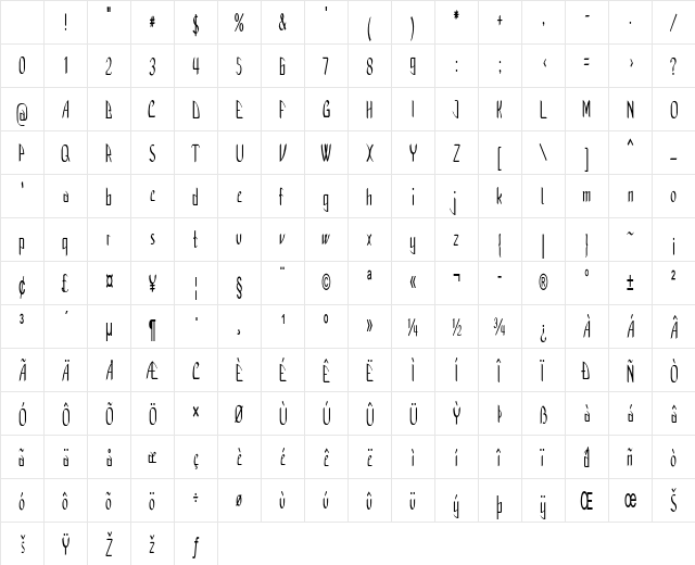 Manzega Extra-condensed Bold Character Map Manzega Extra-condensed Bold Character Map