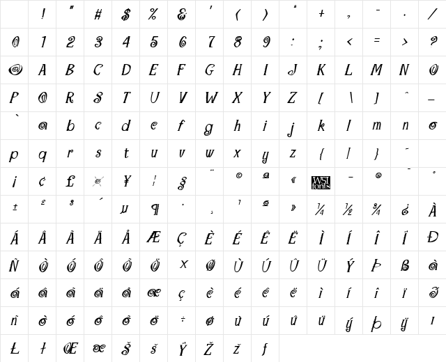 Maraca Bold Italic Character Map Maraca Bold Italic Character Map