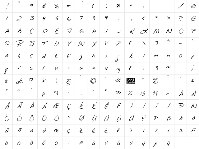 MarciesHand Regular Character Map MarciesHand Regular Character Map