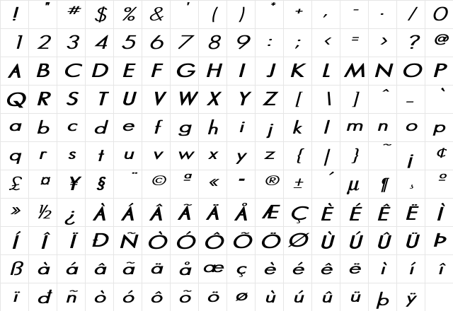 Marina Bold Italic Character Map